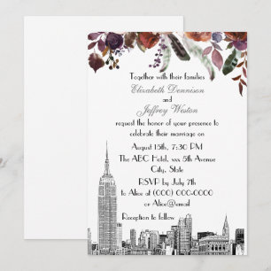 Convites Horizonte de NYC ESB Etch Plum Burgundy Floral Cas