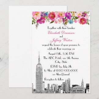 Convites Horizonte de NYC ESB Etch Primavera Rosa Floral Ca