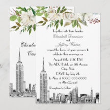 Horizonte de NYC ESB Floral Aquarela Casamento