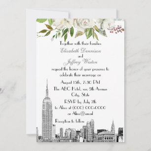 Convites Horizonte de NYC ESB Floral Branco Aquarela Casame