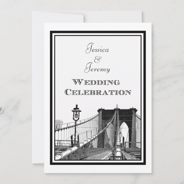 Convites Horizonte de NYC Ponte de Brooklyn #2 DIY Casament (Frente)
