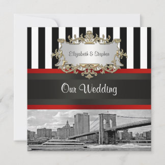 Convites Horizonte de NYC Ponte de Brooklyn Casamento Preto