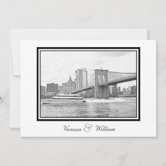 Convites Horizonte de NYC Ponte do Brooklyn Barco BW Casame