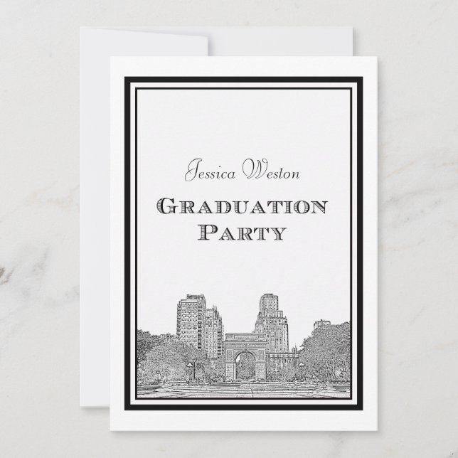 Convites Horizonte de NYC Washington Sq Gravado DIY Graduaç (Frente)