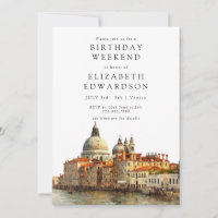 Horizonte de Veneza em Aquarela para Aniversário d