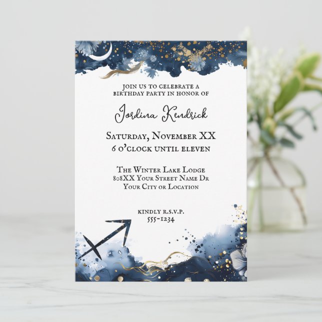 Convites Horoscópio Celestial Sagittarius Aniversário (Em pé/Frente)