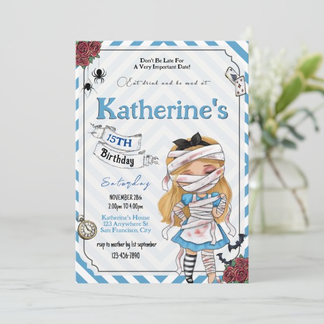 Convites Horror Alice no Concurso de Aniversário da Maravil (Em pé/Frente)