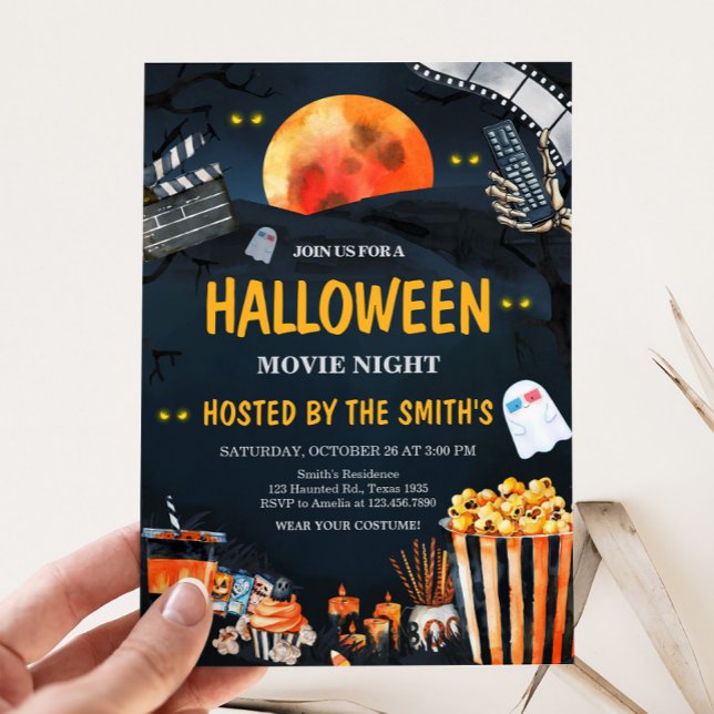 Convites Horror Halloween Scareen Festa Noite de Filme (Scary Horror Halloween Movie Night Party Invitation)