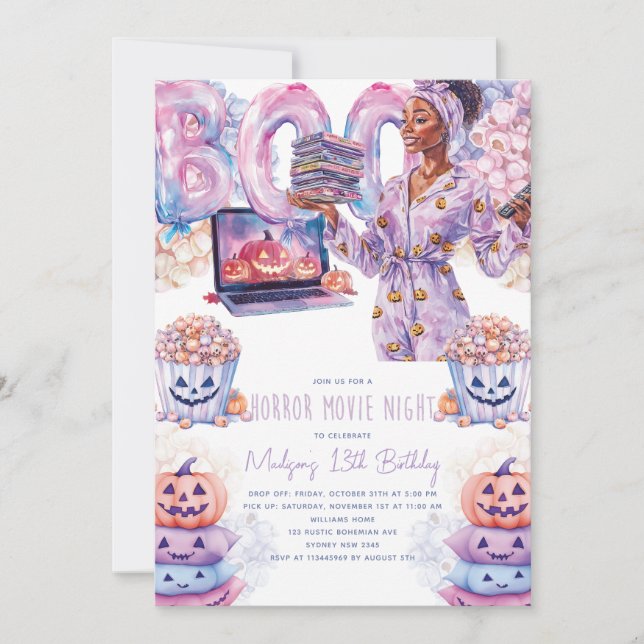 Convites Horror Movie Night Afalloween Slumber Birthday (Frente)