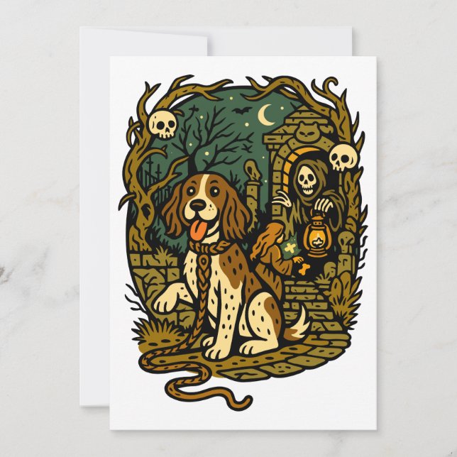 Convites Horror Spooky Skeleton Dog Aesthetic (Frente)