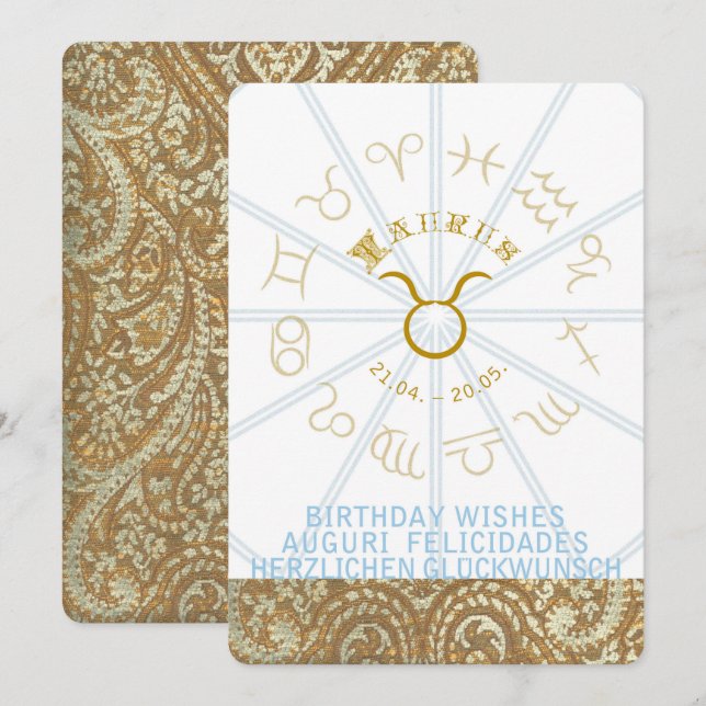 Convites HORROSCÓPIO ~ Aniversário Convidado - Taurus (Frente/Verso)