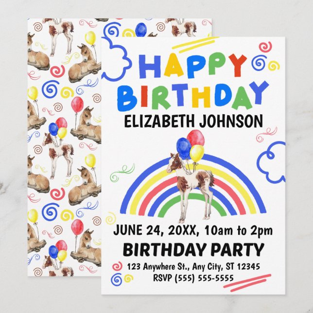 Convites Horse Birthday Invitation (Frente/Verso)