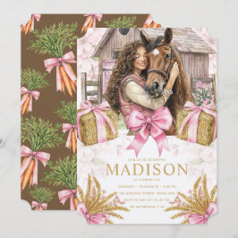 Convites Horse Birthday Invitation with brunette Girl