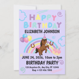 Convites Horse Birthday Party Invitation Purple