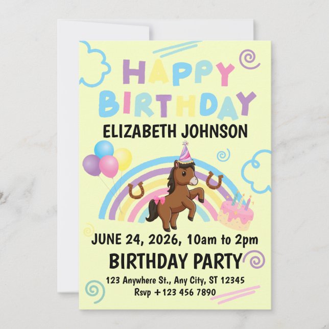 Convites Horse Birthday Party Invitation Yellow (Frente)