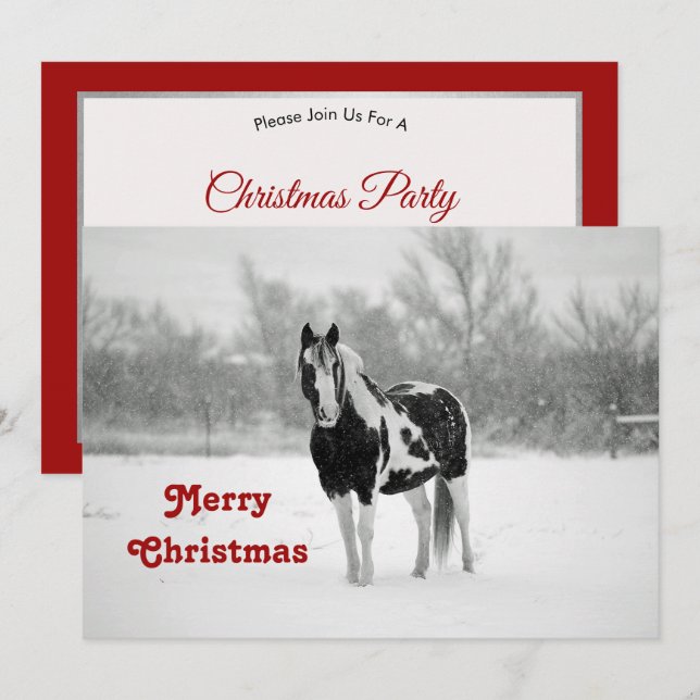 Convites Horse Black and White Snow Photo Christmas (Frente/Verso)