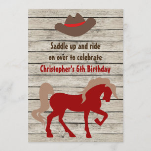 Convites Horse e Cowboy Hat Barn Wood Ocidental Aniversário