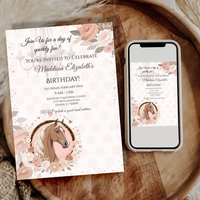 Convites Horse Elegant Birthday  (Celebrate in style with this charming birthday invitation featuring a beautiful horse design. 
)