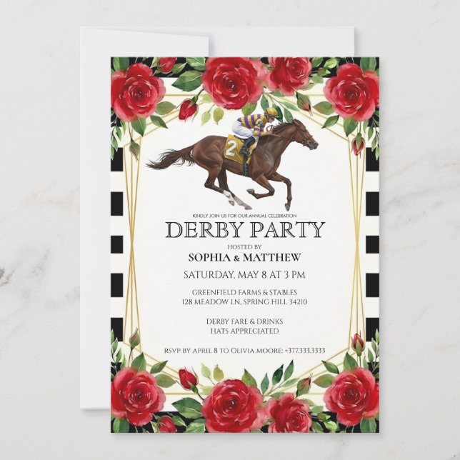 Convites Horse Racing Derby Party Invitation Art (Frente)