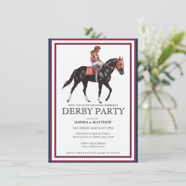 Convites Horse Racing Derby Party Invitation Art (Em pé/Frente)