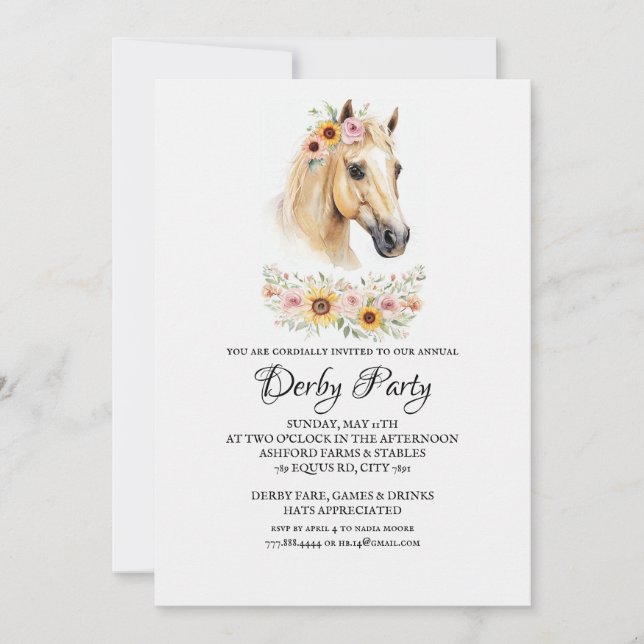 Convites Horse Racing Floral Derby Day Party Invitation (Frente)