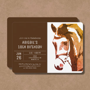 Convites Horse Sketch Modern Brown e White Birday