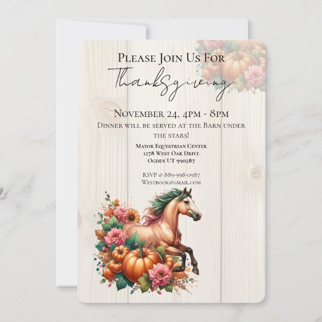 Convites Horse Thanksgiving Dinner Invitation (Frente)