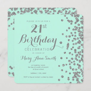 Convites Hortelã de prata dos confetes do brilho do falso