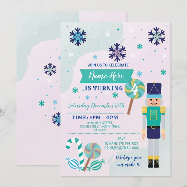 Convites Hortelã do azul do Natal do brinquedo do (Frente/Verso)