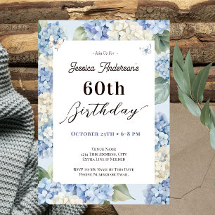 Convites Hortênsia Azul Aniversário de 60 anos Jardim Adult
