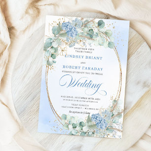 Convites Hortênsia Azul Botânica Trigo Casamento Elegante