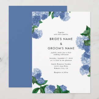 Convites Hortênsia Azul de Flora Moderna de Casamento