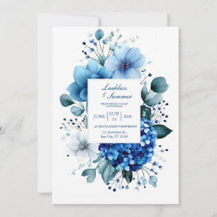 Convites Hortênsia Azul Elegante Anêmona Eucalipto