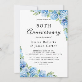 Convites Hortênsia Azul Elegante Aniversário de 50 Anos de 