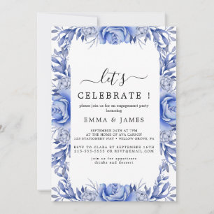 Convites Hortênsia Azul Elegante Branco "Vamos Celebrar"