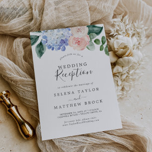 Convites Hortênsia Azul Elegante   Recepção de Casamento Br