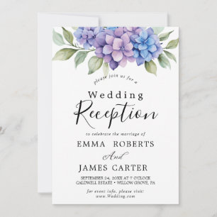 Convites Hortênsia Azul Elegante   Recepção de Casamento Br