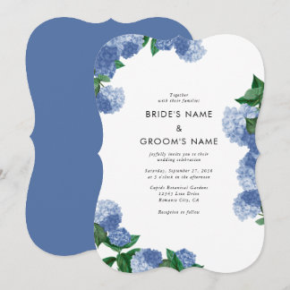 Convites Hortênsia Azul Flora Verde Moderno Casamento