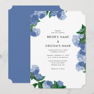 Convites Hortênsia Azul Flora Verde Moderno Casamento