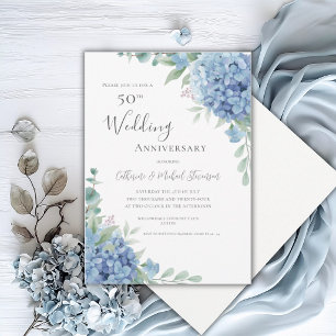 Convites Hortênsia Azul Floral 50º Aniversário de Casamento