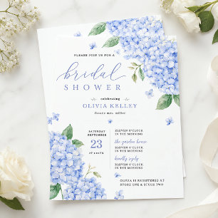 Convites Hortênsia Azul Floral em Aquarela Elegante