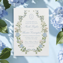 Hortênsia Azul Floral Monograma Brasão Casamento