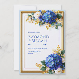 Convites Hortênsia Azul Íris Wedding Dourado