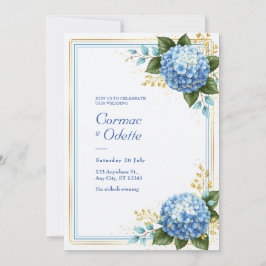 Convites Hortênsia Azul Pólen Casamento Romance Folha de Ou