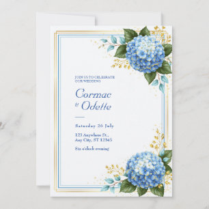 Convites Hortênsia Azul Pólen Casamento Romance Folha de Ou