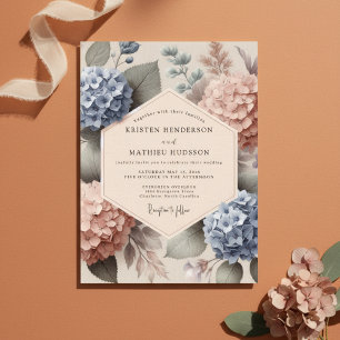 Convites Hortênsia Botânica Azul e Pêssego Casamento