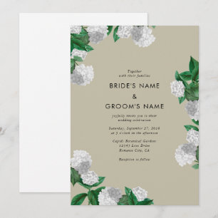Convites Hortênsia Branca Flora Verde Moderno Casamento