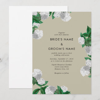 Convites Hortênsia Branca Flora Verde Moderno Casamento