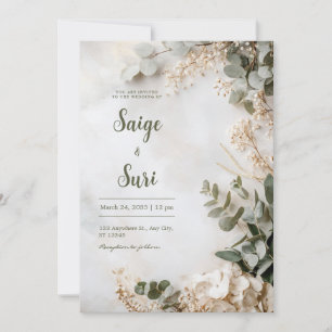 Convites Hortênsia Branca Verde Salvia Casamento Minimalist