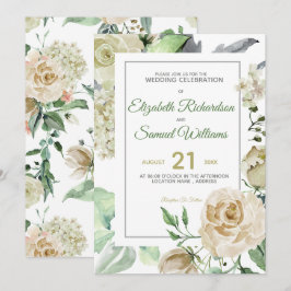 Convites Hortênsia de Botão de Rosa Creme Aquarela Clássica